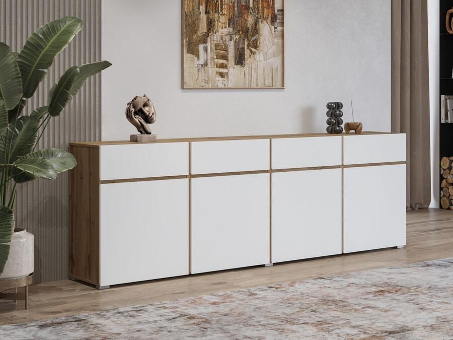 Mobistoxx Dressoir CROSSAIR 4 deuren 4 lades wit wotan eik