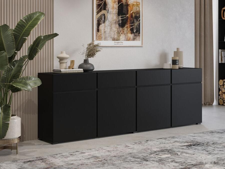 Mobistoxx Dressoir CROSSAIR 4 deuren 4 lades zwart