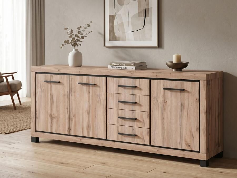 Mobistoxx Dressoir ELEGA 3 deuren 4 lades canadese eik