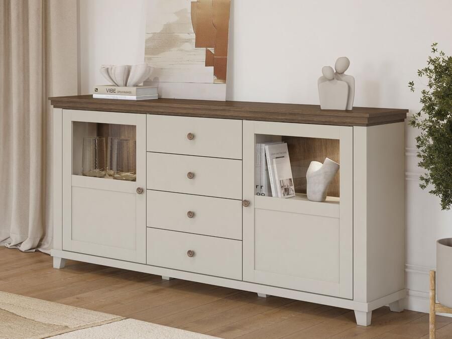 Mobistoxx Dressoir EVOCO 2 deuren 4 laden kasjmier eik dunin met LED-verlichting