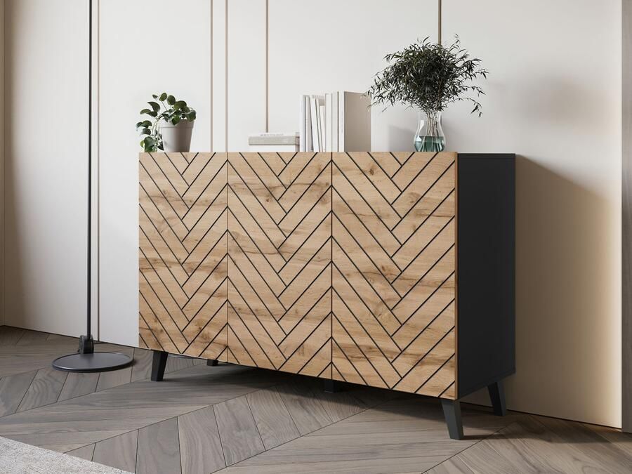 Mobistoxx Dressoir FUKETTE 3 deuren grafiet wotan eik