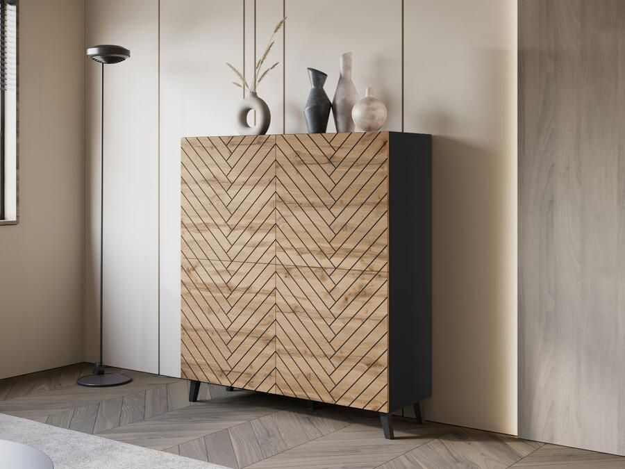 Mobistoxx Dressoir FUKETTE 4 deuren grafiet wotan eik