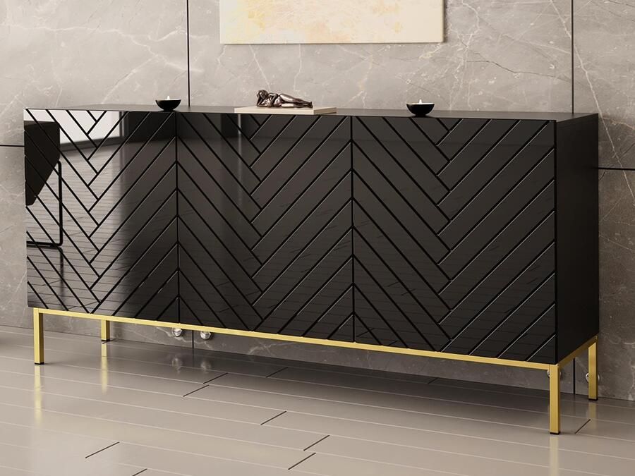 Mobistoxx Dressoir GINETTE 3 deuren zwart hoogglans zwart