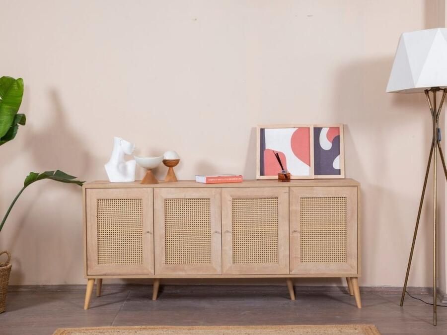 Mobistoxx Dressoir GREY 4 deuren eik met rotan