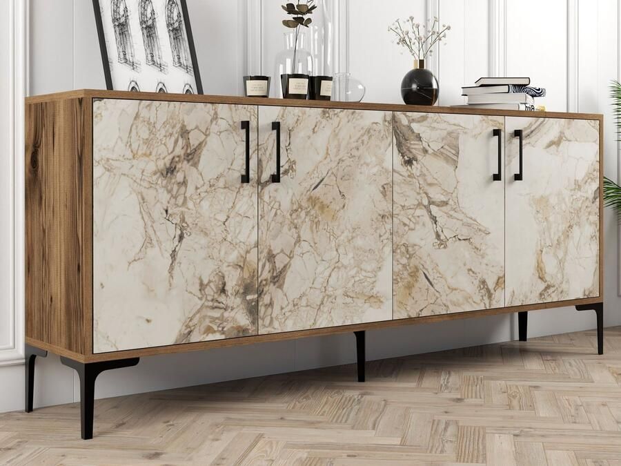 Mobistoxx Dressoir KIAN 4 deuren walnoot wit