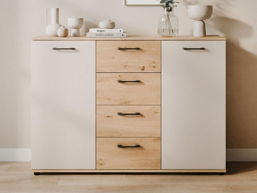 Mobistoxx Dressoir KIRRI 2 deuren 4 lades kasjmier artisan eik