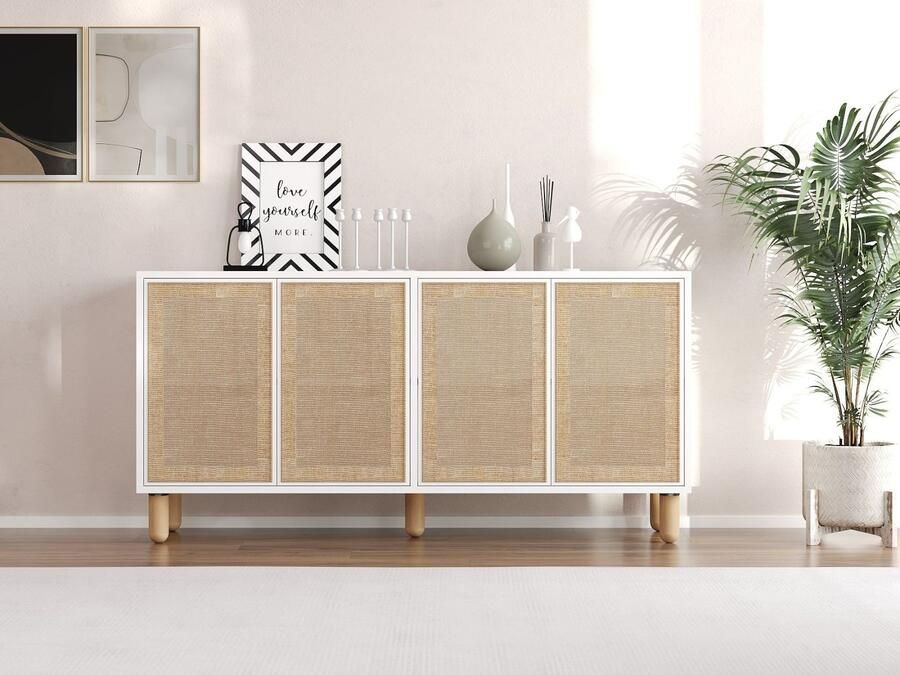 Mobistoxx Dressoir LETU 4 deuren wit met jute