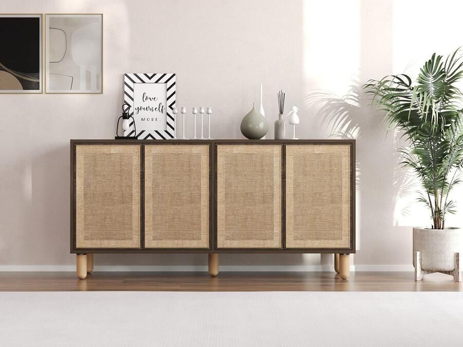 Mobistoxx Dressoir LETU 4 deuren zwart met jute