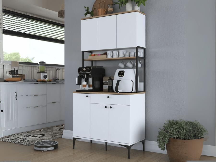 Mobistoxx Dressoir LIGNAC 6 deuren 1 lade wit notelaar