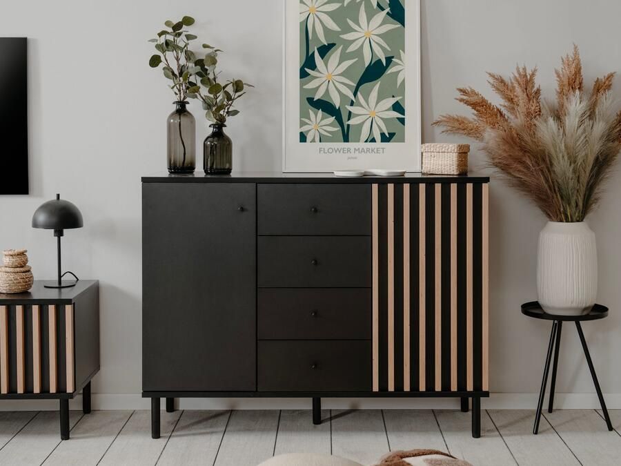 Mobistoxx Dressoir MANZANA 2 deuren 4 lades artisan eik antraciet
