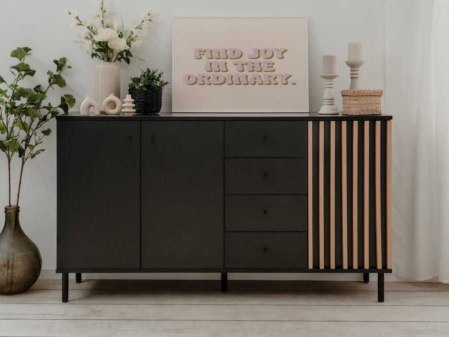 Mobistoxx Dressoir MANZANA 3 deuren 4 lades artisan eik antraciet