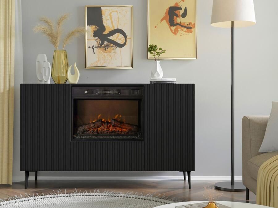 Mobistoxx Dressoir met haard RAVAGE 3 deuren zwart