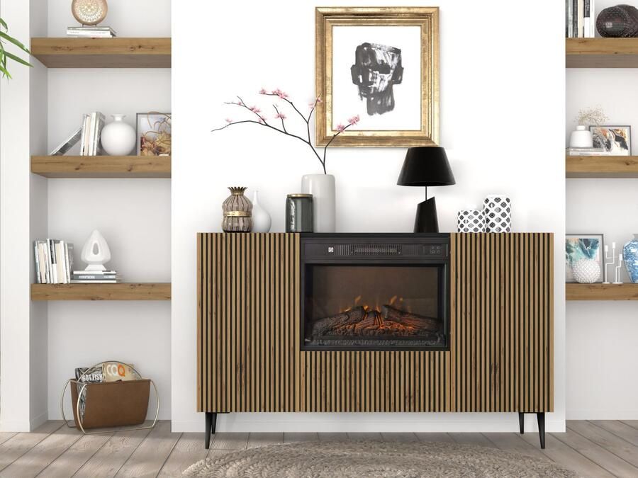 Mobistoxx Dressoir met haard RAVAGE 3 deuren zwart artisan eik