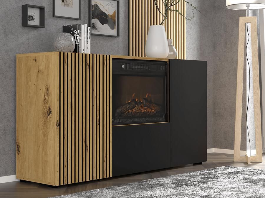 Mobistoxx Dressoir ORISA 3 deuren artisan eik zwart met haard