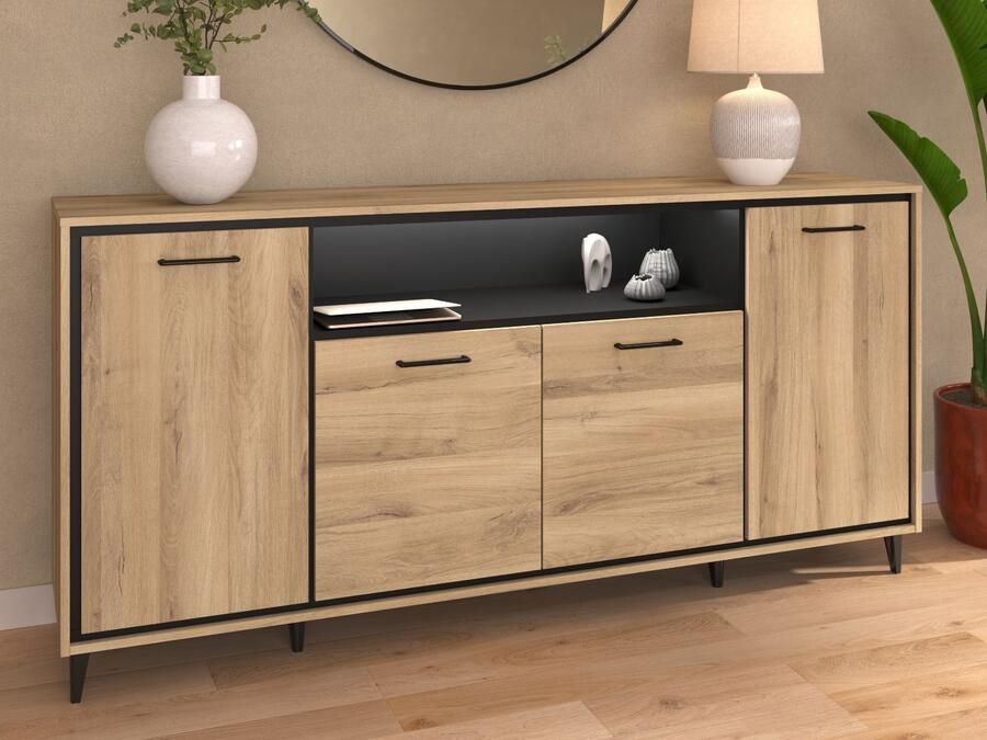 Mobistoxx Dressoir OSTEO 4 deuren kronberg eik zwart met led