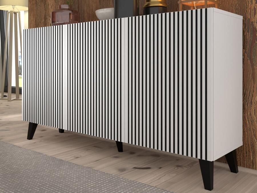 Mobistoxx Dressoir RAVAGE 3 deuren latten wit zwart