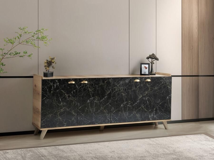 Mobistoxx Dressoir SUMONIA 4 deuren eik zwart marmer