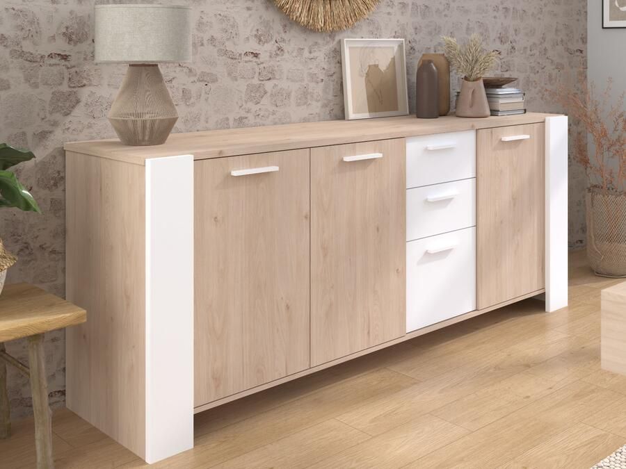 Mobistoxx Dressoir TRAVIS 3 deuren 3 lades artisan eik wit