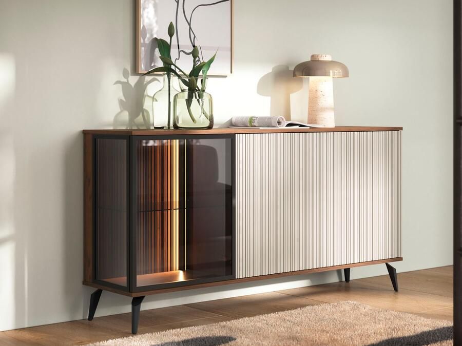 Mobistoxx Dressoir VENRUTA 3 deuren warmia walnoot kasjmier met led