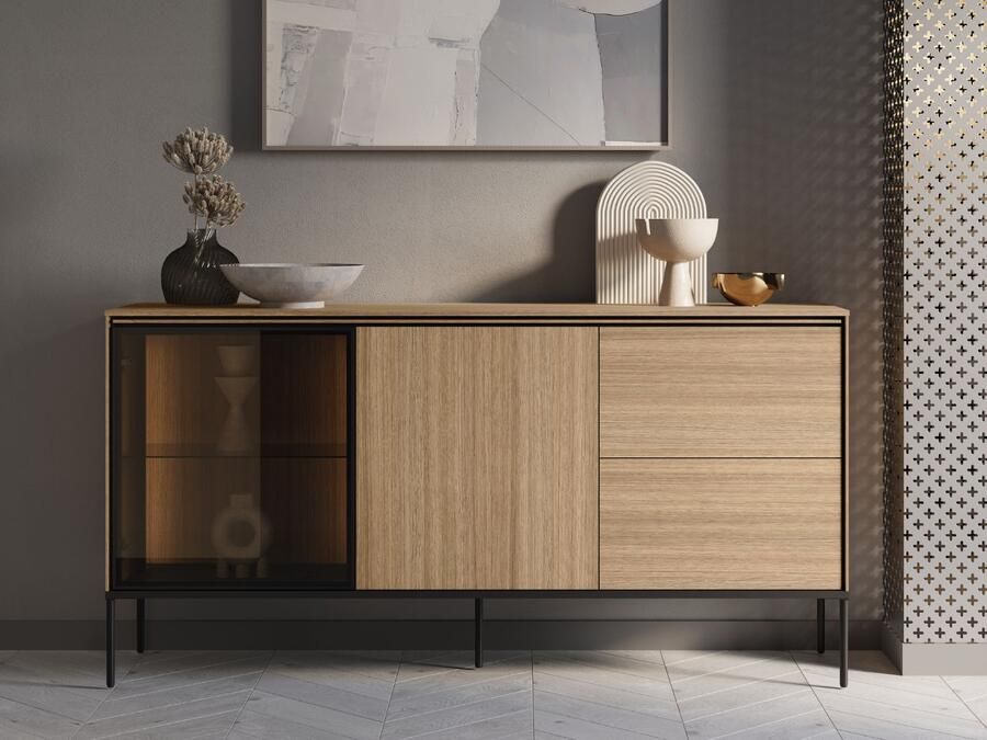 Mobistoxx Dressoir VIDDO II 2 deuren 2 lades linea eik met led