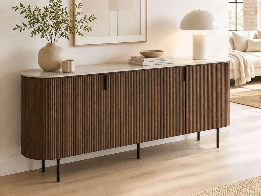 Mobistoxx Dressoir VIREO 4 deuren donker eiken beige marmer