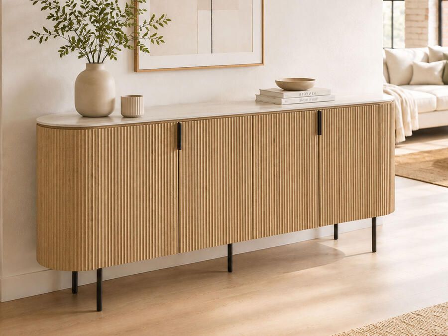 Mobistoxx Dressoir VIREO 4 deuren natuurlijk eiken grijs marmer
