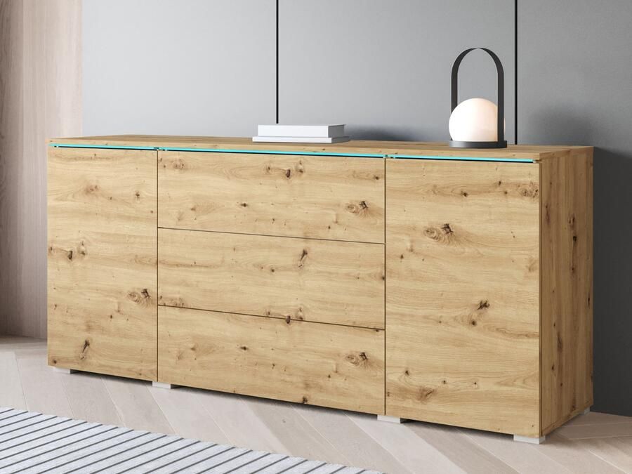 Mobistoxx Dressoir VITTORIO 2 deuren 3 lades artisan eik met led