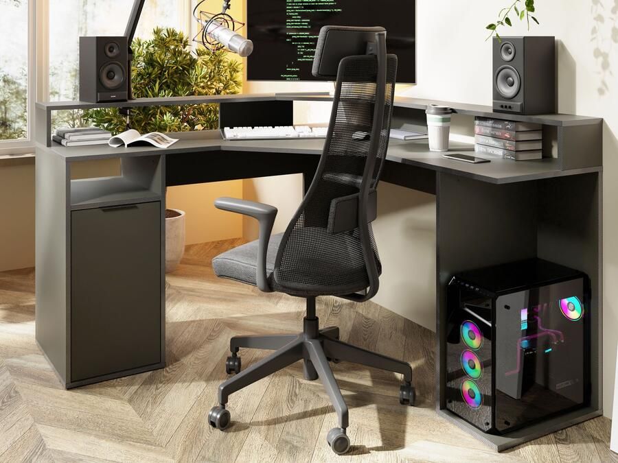 Mobistoxx Game hoekbureau CARBONIX 139 cm grijs