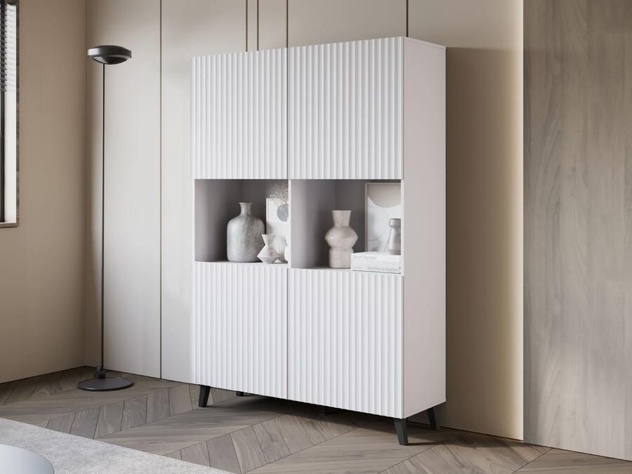 Mobistoxx Hoge commode FUKETTE 4 deuren 120 cm wit