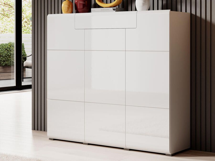 Mobistoxx Hoge commode TOMASSON 3 deuren 1 lade wit hoogglans wit
