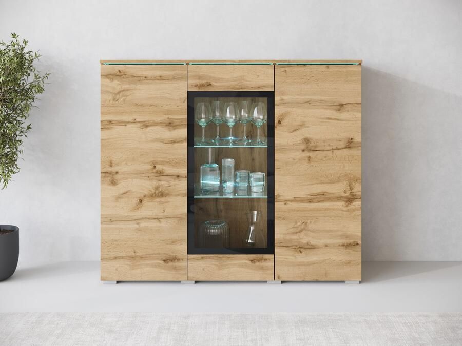 Mobistoxx Hoge commode VITTORIO 3 deuren wotan eik