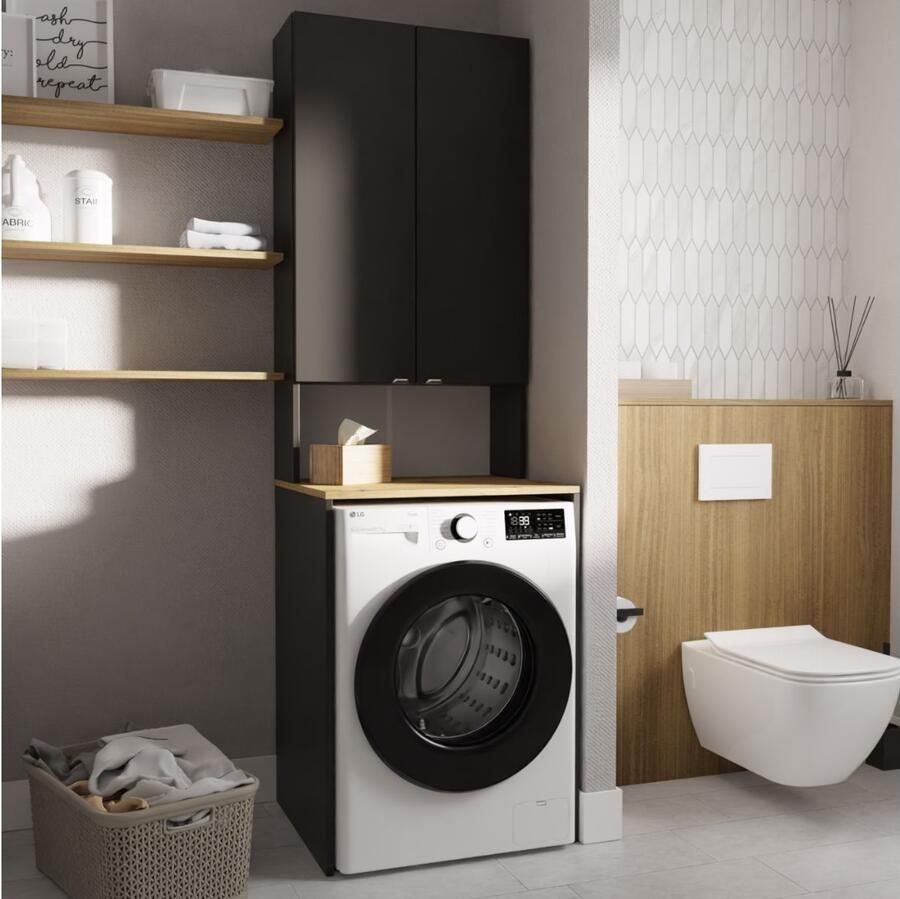 Mobistoxx Kast voor wasmachine LAURA 2 deuren antraciet artisan eik