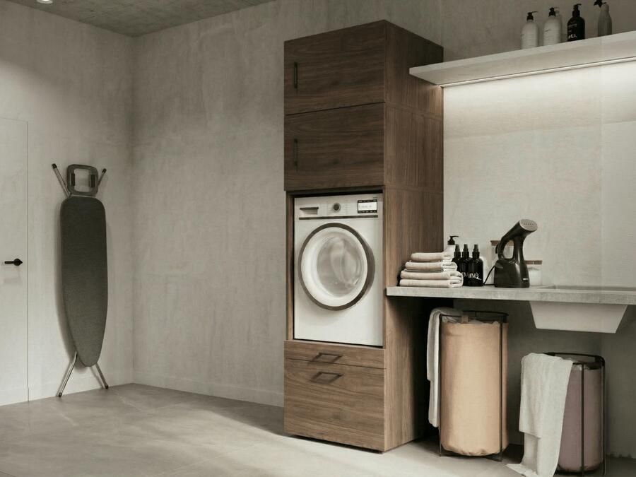 Mobistoxx Kast WASHING 1 machine walnoot met 2 opzetkasten