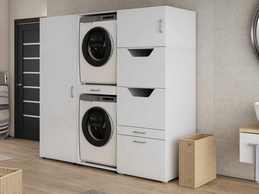 Mobistoxx Kast WASHING 2 machines boven elkaar met 2 kasten LARGE wit
