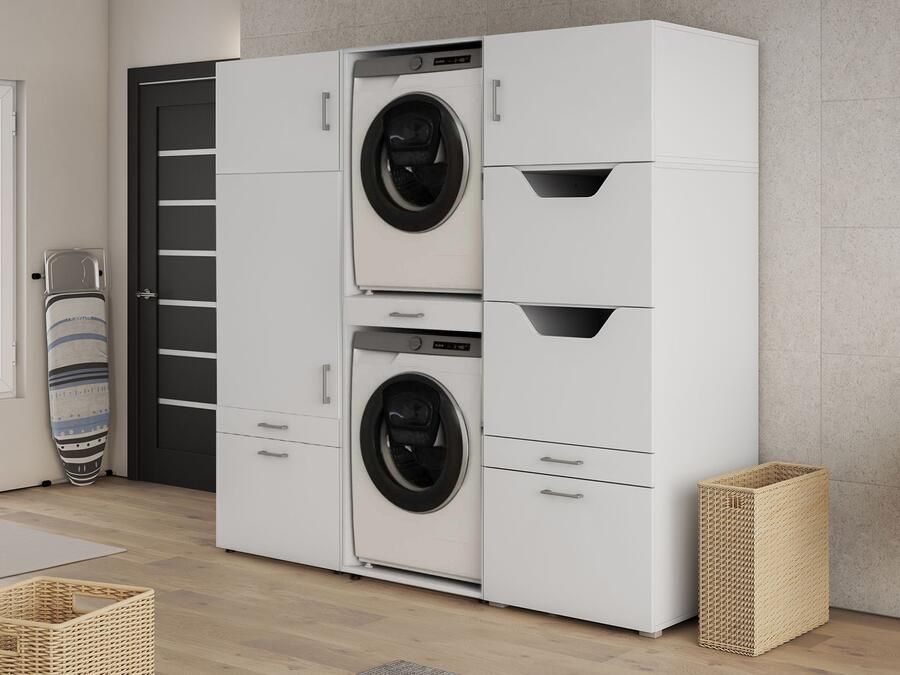 Mobistoxx Kast WASHING 2 machines boven elkaar wit met 2 opzetkasten