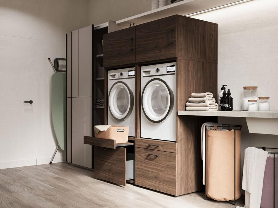 Mobistoxx Kast WASHING 2 machines naast elkaar LARGE walnoot