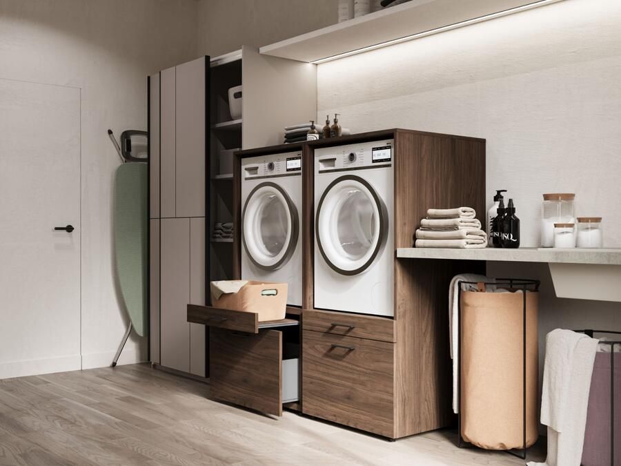 Mobistoxx Kast WASHING 2 machines naast elkaar MEDIUM walnoot