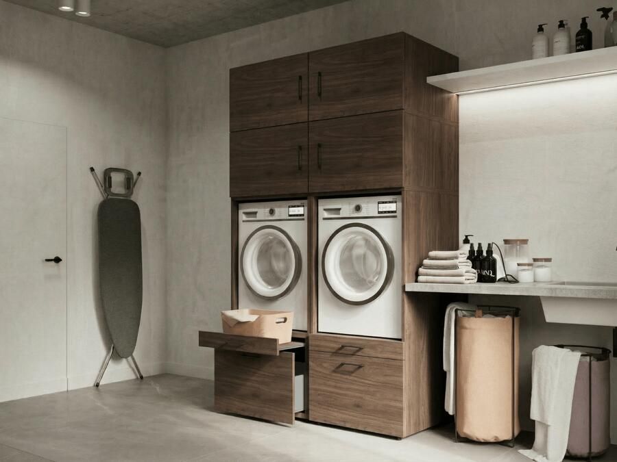 Mobistoxx Kast WASHING 2 machines naast elkaar walnoot met 4 opzetkasten