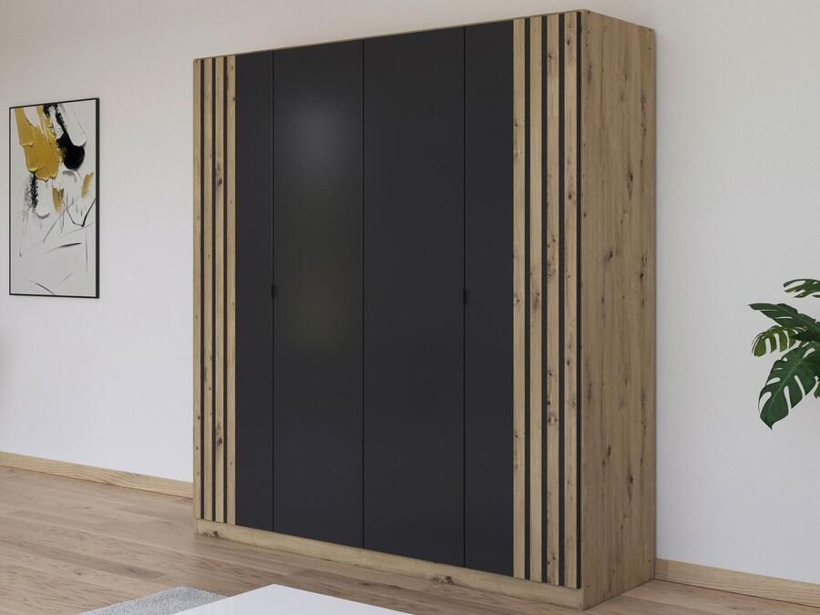 Mobistoxx Kledingkast GANILA 4 deuren artisan eik metaalgrijs