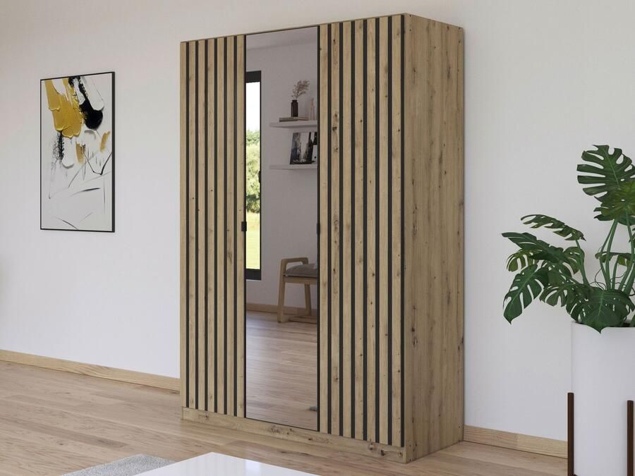 Mobistoxx Kledingkast GONAMU 3 deuren artisan eik metaalgrijs met spiegel