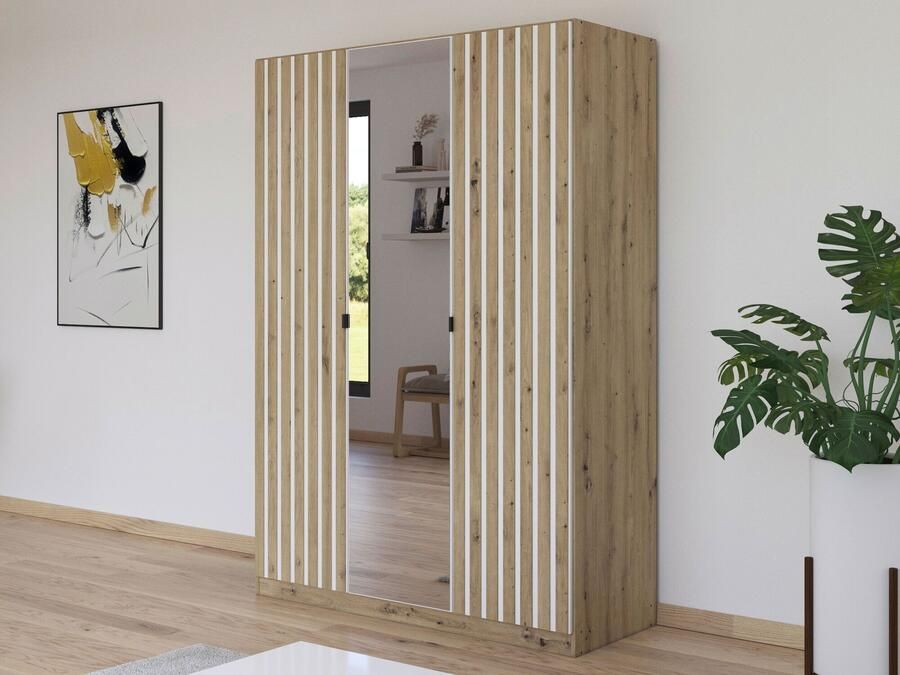 Mobistoxx Kledingkast GONAMU 3 deuren artisan eik wit met spiegel