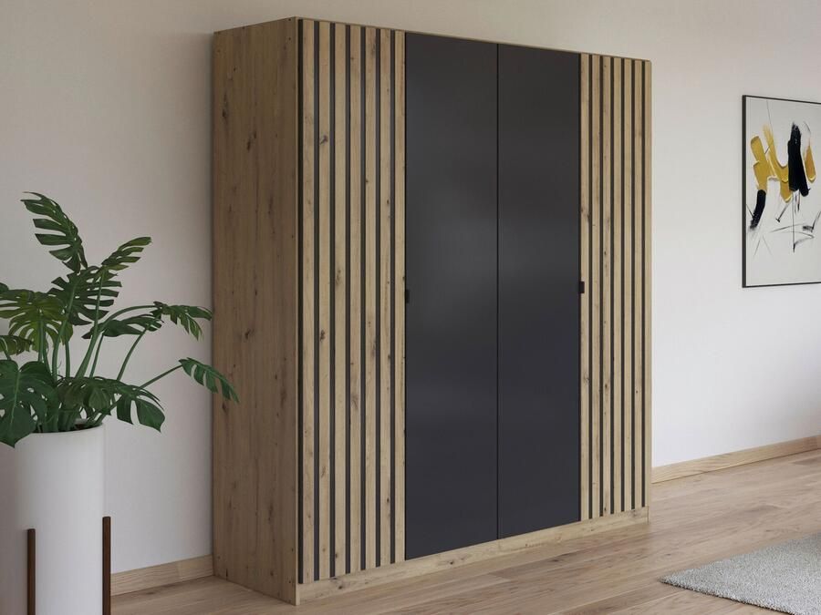 Mobistoxx Kledingkast GONAMU 4 deuren artisan eik metaalgrijs