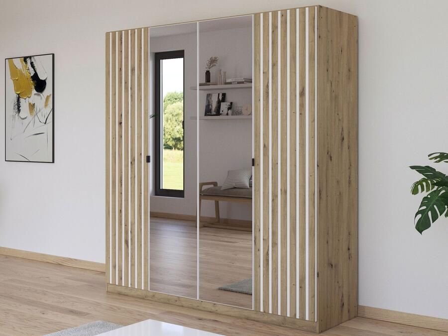 Mobistoxx Kledingkast GONAMU 4 deuren artisan eik wit met spiegel