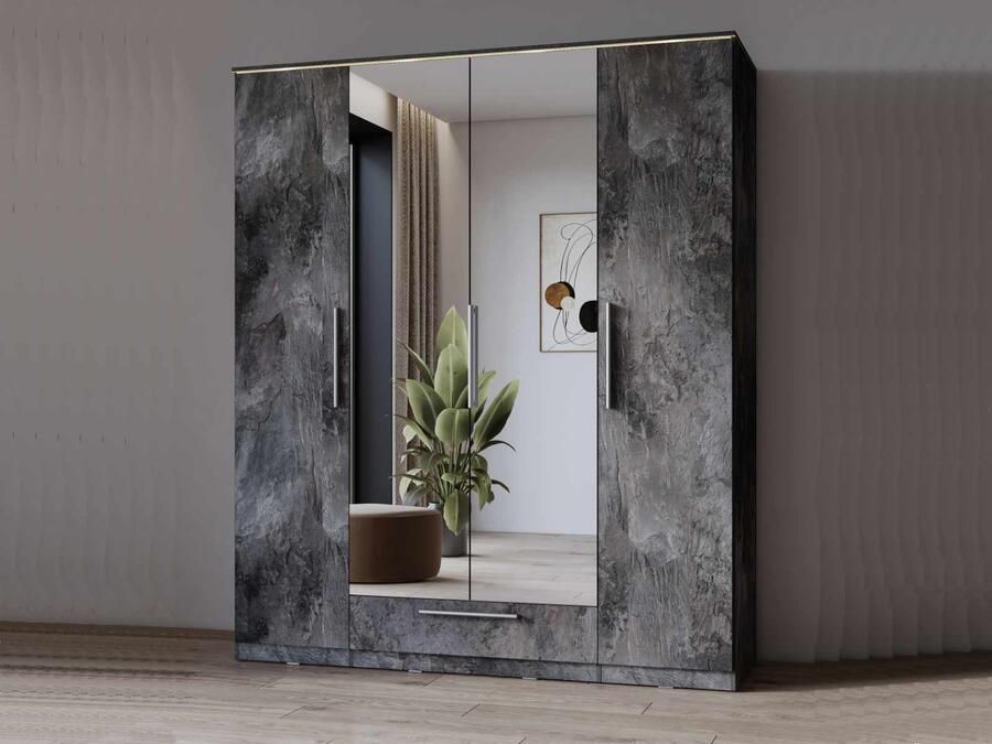 Mobistoxx Kledingkast INDIRA 4 deuren 1 lade kleurrijke leisteen met led