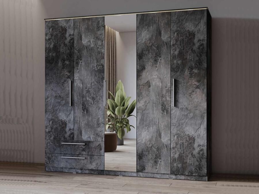 Mobistoxx Kledingkast INDIRA 5 deuren 2 lades kleurrijke leisteen met led