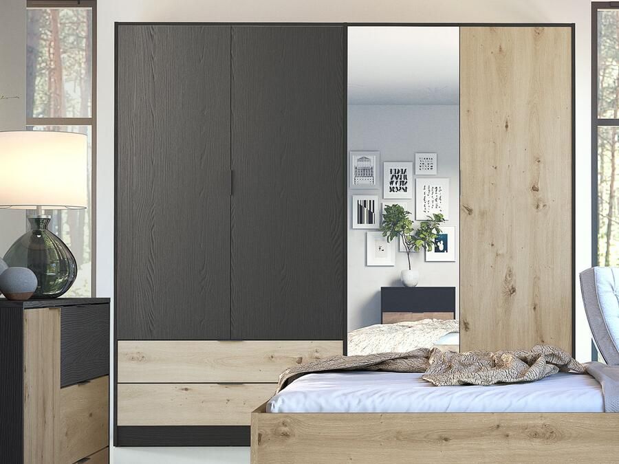 Mobistoxx Kledingkast UMPAL 4 deuren 2 lades grafiet artisan eik