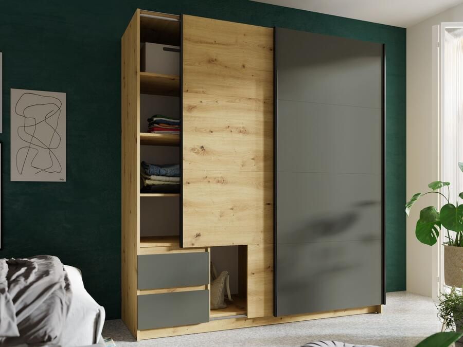 Mobistoxx Kledingkast URION 2 deuren 2 lades artisan eik antraciet