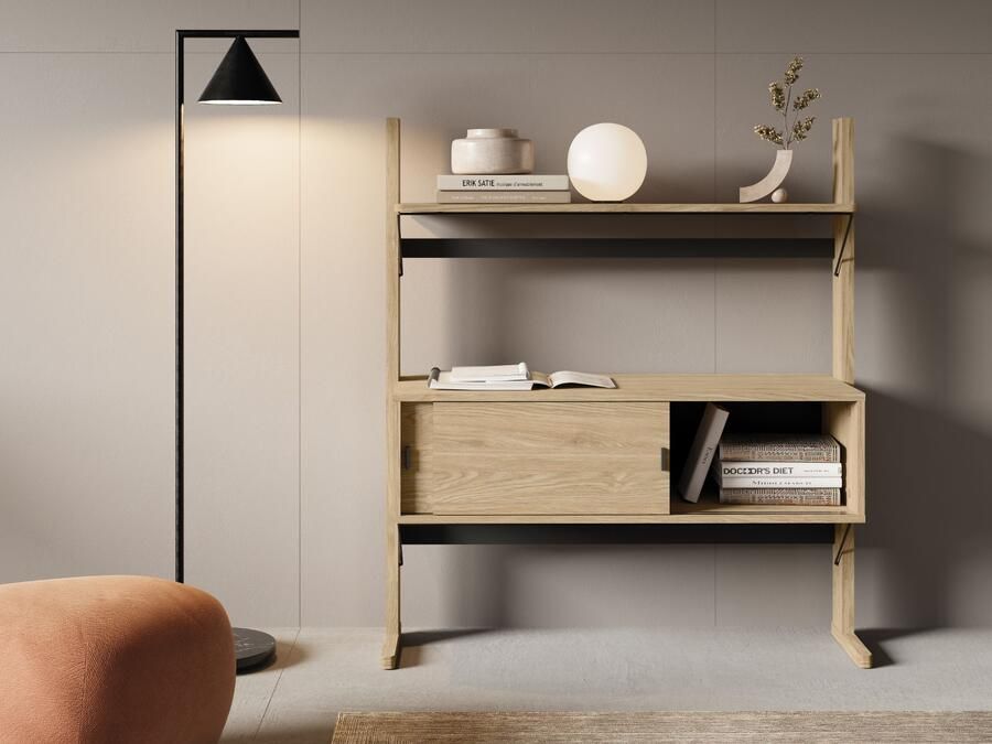 Mobistoxx Lage boekenkast OTTIGNIES 2 deuren geoliede eik