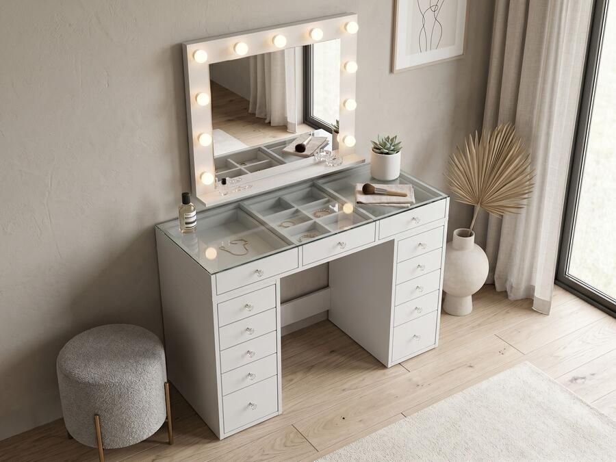 Mobistoxx Make-up tafel JESSIE DELUXE 13 lades wit