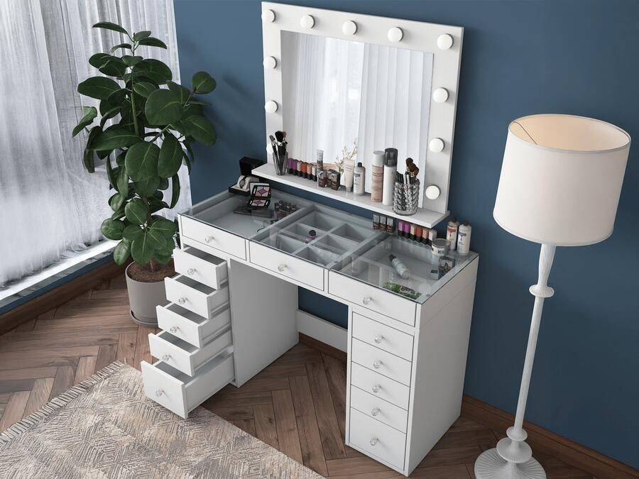 Mobistoxx Make-up tafel JESSIE DELUXE 13 lades wit